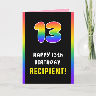 13-årsdag: Färgrik regnbåge # 13, Anpassat namn Kort