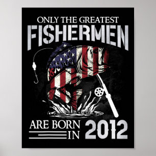 13-årsdag Fiskare Usa Flagga 13 År Gammal Fiski Poster