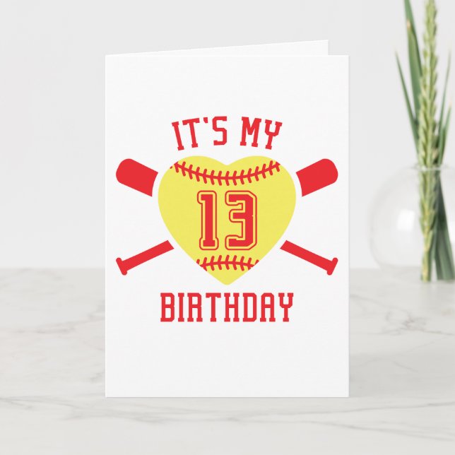 13-årsdag Hjärt Softboll Födelsedag Kort (Framsida)
