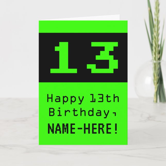 13-årsdag: Nördigt / nördigt stil "13" och namn Kort (Framsida)