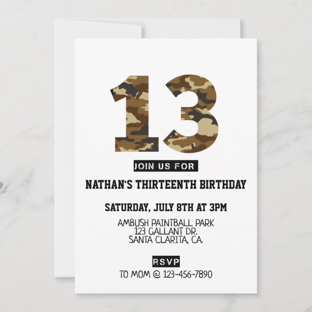 13-årsdag, pojke party, armé, 13-årsdag (Framsida)