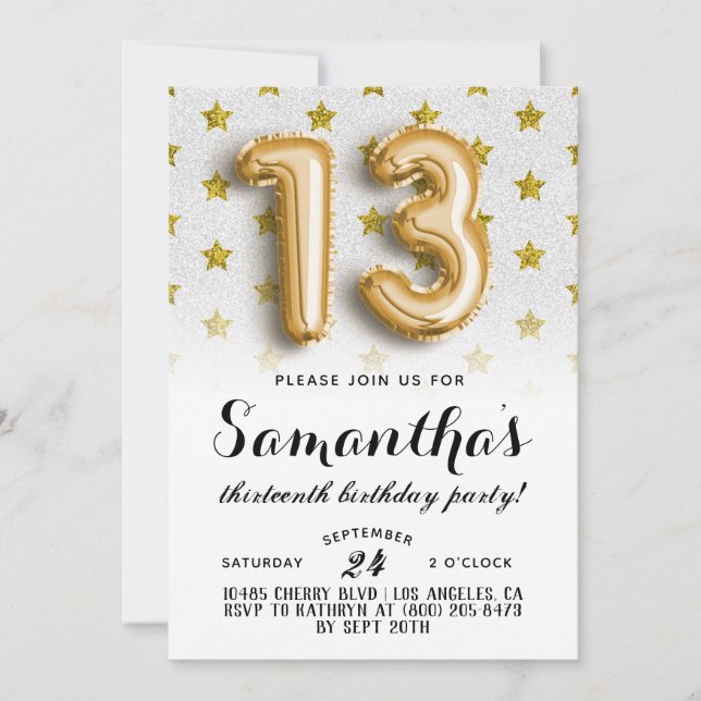 13-årsdag Stjärna Glitter Inbjudan (Framsida)