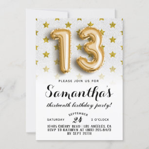 13-årsdag Stjärna Glitter Inbjudan