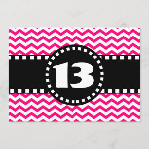 13-årsfest Hot Pink Chevrons V01R Inbjudningar