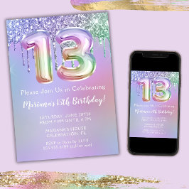 13-årsfestinbjudan Lila Rosa Glitter Inbjudningar