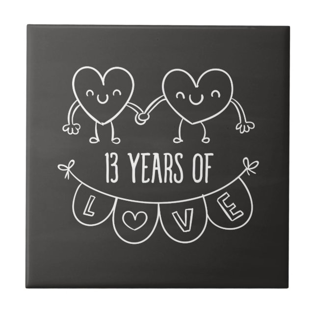 13-årsjubiléet Gift Chalk Hearts Kakelplatta (Framsidan)