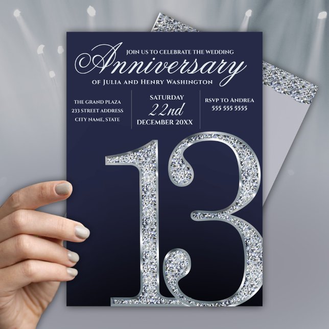 13-årsjubileum Diamant Silver Mörkblå År Inbjudningar (Skapare uppladdad)