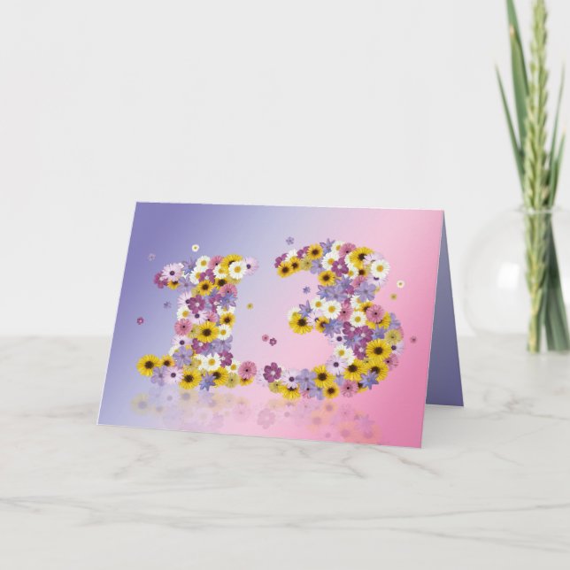 13-årskort med brev i blomsterodling kort (Framsida)