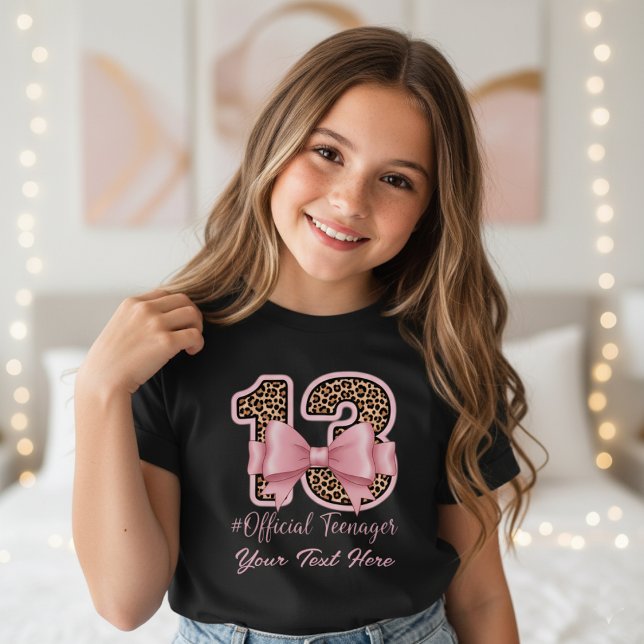 13-årspresent Rosa Leopentryck Bow T Shirt (Skapare uppladdad)