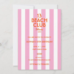 13 Beach Club Cabana Randig 13-årsfest Inbjudningar