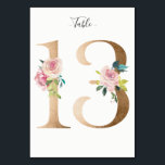 13-Blommigtars Bordsnummer med gyllene kort<br><div class="desc">Glytt nummer med bordsnummer för mjuk pastellproduktion av blommigt. Anpassa teckensnittet stil,  storlek och färg.</div>