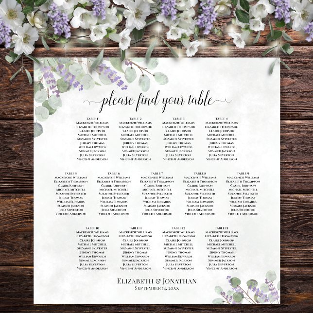 13 Bord Bröllop Placeringsplan Eucalyptus Lavendel Poster (In Situ on Wall with Decor)