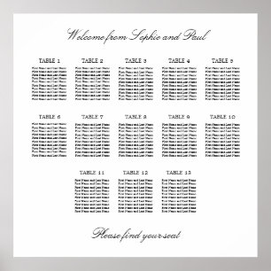 13 Bord Elegant Minimalistisk Placeringsplan Poster