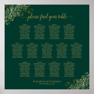 13 Bord Emerald Grönt Bröllop Seating Chart Guld Poster