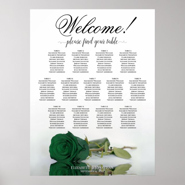 13 Bord Emerald Grönt Ro Bröllop Poster (Framsidan)