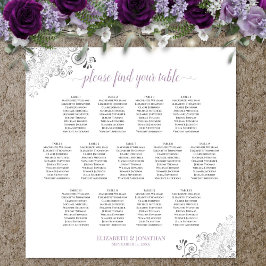13 Bord Lacy Bröllop Seating Chart White Lavender Poster