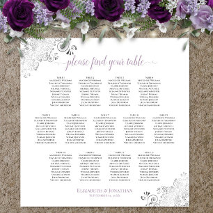 13 Bord Lacy Bröllop Seating Chart White Lavender Poster
