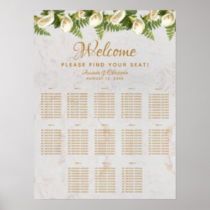 13 Bord Marmor Bröllop Placeringsplan Kallaliljor Poster
