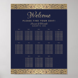 13 Bord Navyblått Bröllops Sittplatsschema Guld Ro Poster