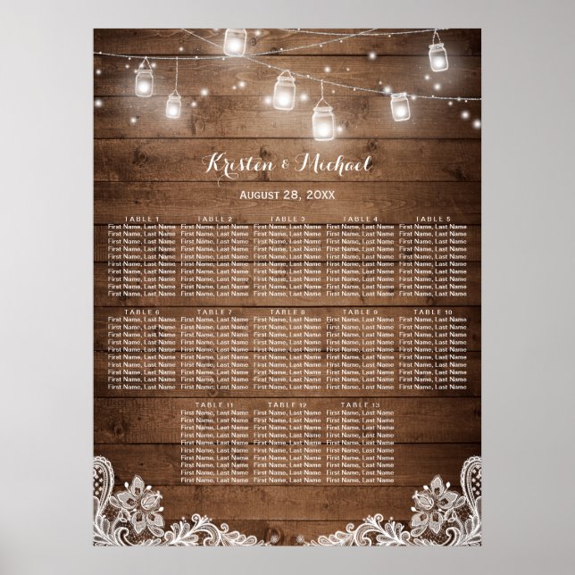13 Bord Rustic String Ljus Sittdiagram Poster (Framsidan)