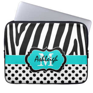 13" den svart zebra ränderpolkaen för Aqua prick Laptop Fodral