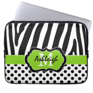 13" den svart zebra ränderpolkaen för limefrukt laptop fodral