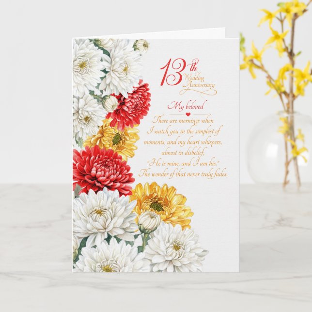 13:e årsdagen av bröllop Sentimentala krysantemum Kort (Gul blomma)