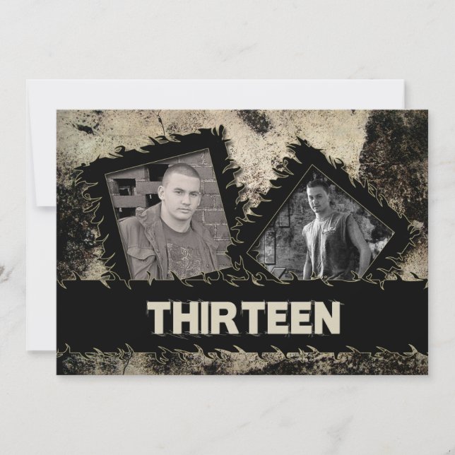 13:e BIRTHDAY-INBJUDAN - GRUNGE - TVÅ FOTOS Inbjudningar (Framsida)