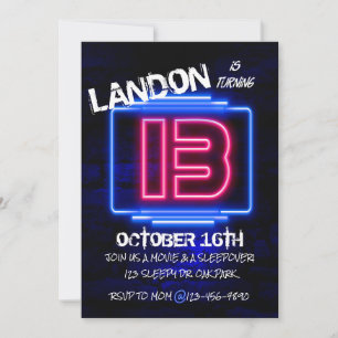 13:E BIRTHDAY, TONÅRING PARTY, NEON, GLOW PARTY INBJUDNINGAR