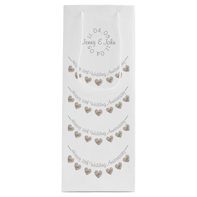 13:e Bröllop-årsdagen för snöre-hjärtsäck, vin (Framsidan)