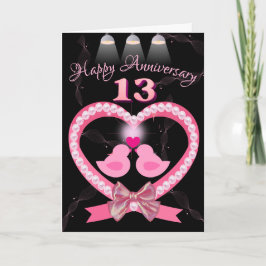 13:e Bröllop-årsdagen Rosa Heart Love birds Kort