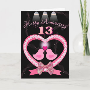 13:e Bröllop-årsdagen Rosa Heart Love birds Kort