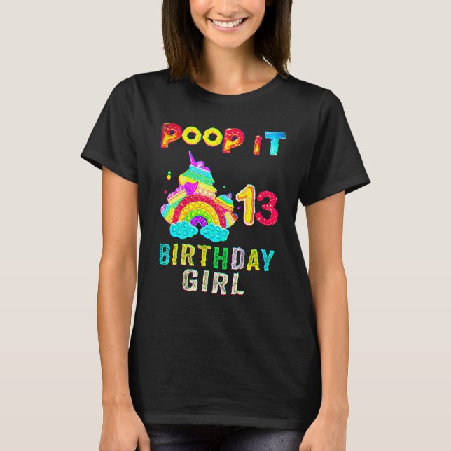 13:e Fidget Pop it Birthday Girl Party 13 T Shirt (Framsida)