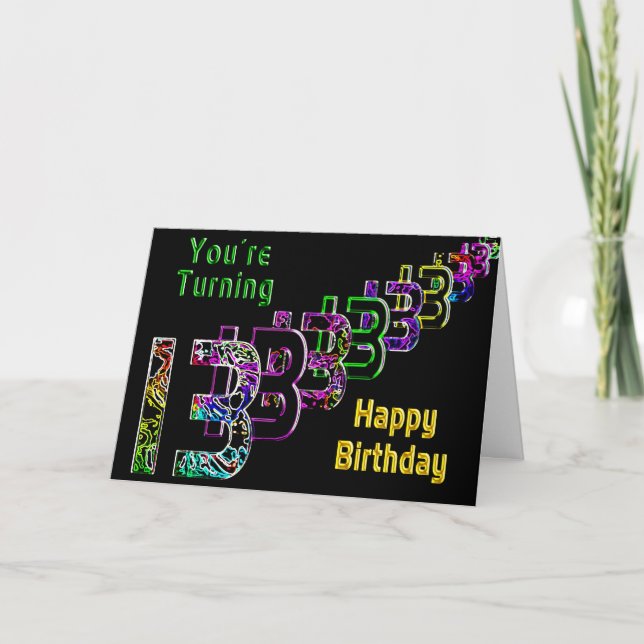13:e födelsedag - Abstrakt och Färg på svart Kort (Framsida)