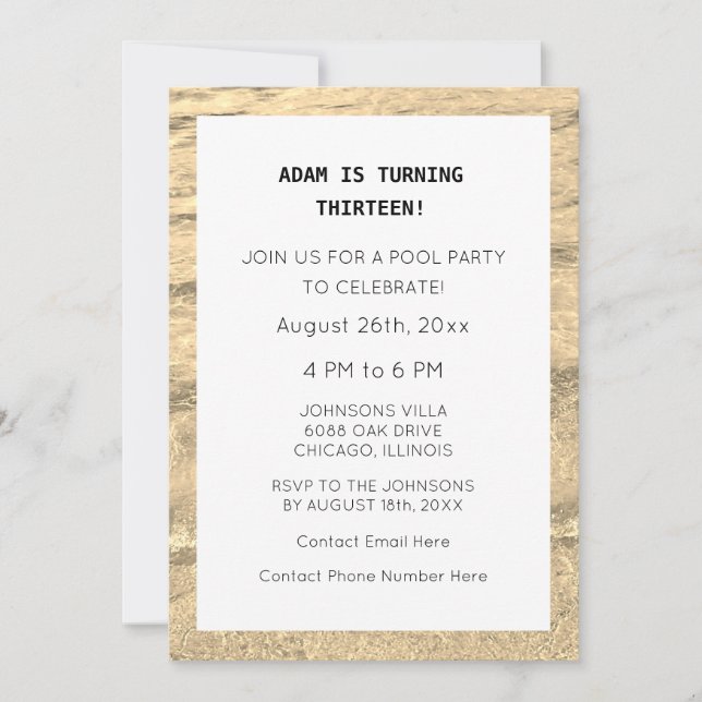 13:e födelsedag Anpassningsbarna Namn Vatten enkel Inbjudningar (Framsida)