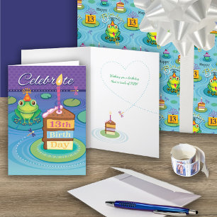 13:e födelsedag Cute Frog Kort