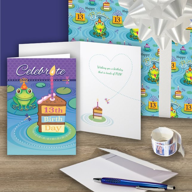 13:e födelsedag Cute Frog Kort (wrap:https://www.zazzle.com/13th_birthday_frog_toads_of_fun_wrapping_paper_sheets-256983987459601751)