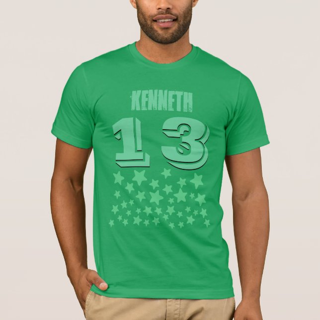 13:e födelsedag eller ÅR GRÖNT Stars V9A Blockerin T-shirt (Framsida)