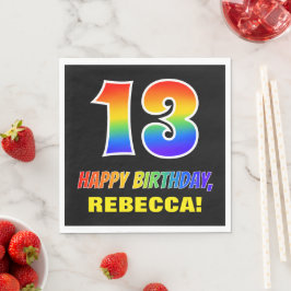 13:e födelsedag: fetstil, Roligt, enkel, regnbåge Pappersservett