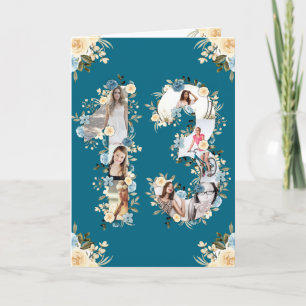 13:e födelsedag Fotokollage Gult Flower Teal Kort