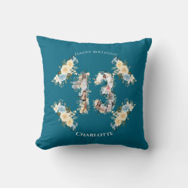 13:e födelsedag Fotokollage Gult Flower Teal Kudde