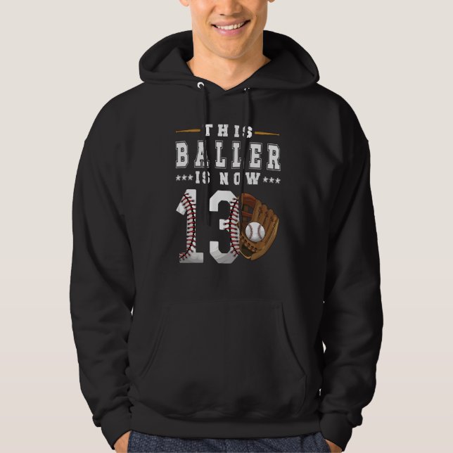 13:e födelsedag med Baseball Player 13-årig pojke Hoodie (Framsida)