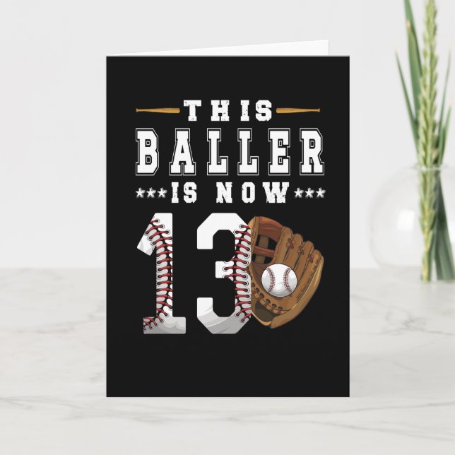13:e födelsedag med Baseball Player 13-årig pojke Kort (Framsida)