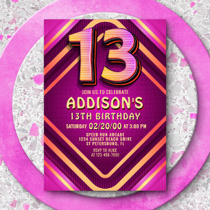 13:e födelsedag Neon-inbjudan Inbjudningar