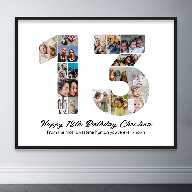 13:e födelsedag nummer 13 Fotokollage Bild Poster (13th birthday number 13 photo collage)