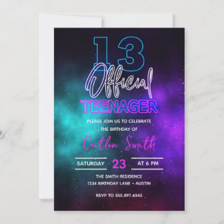 13:e födelsedag officiellt A Teenager Galaxy Inbjudningar