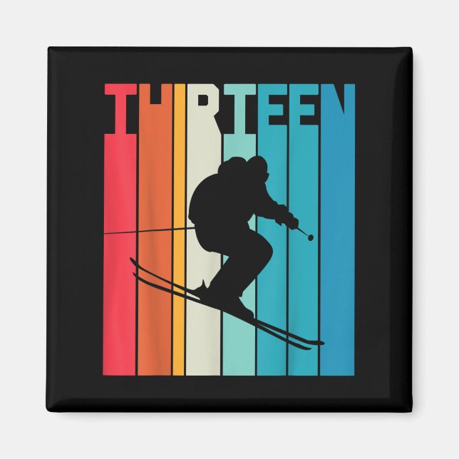 13:e födelsedag Retro Ski Älskare Skier 13 år O Magnet (Framsidan)