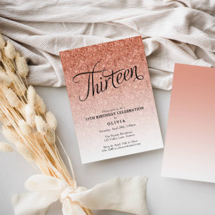 13:e födelsedag Ro Guld Ombre Glitter Inbjudningar