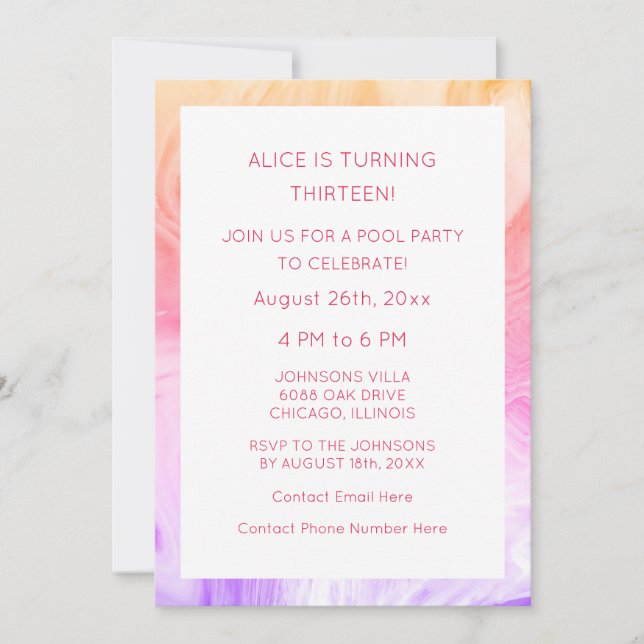 13:e födelsedag Rosa Abstrakt Artsy Anpassningsbar Inbjudningar (Framsida)