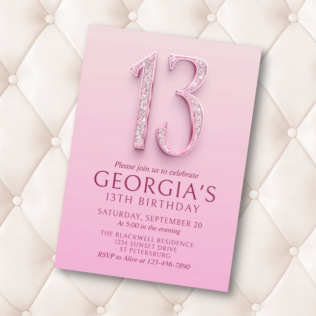13:e födelsedag Rosa Diamonder Inbjudningar (Skapare uppladdad)